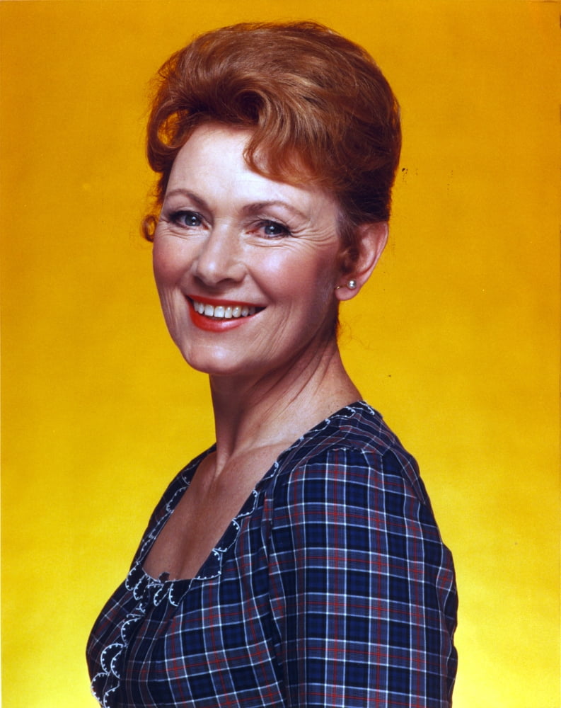 Marion Ross smiling portrait photo print in blue checkered dress