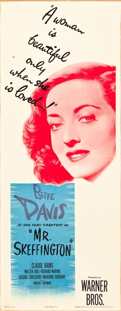 Mr. Skeffington movie poster featuring Bette Davis, 1944, 11x17 print.