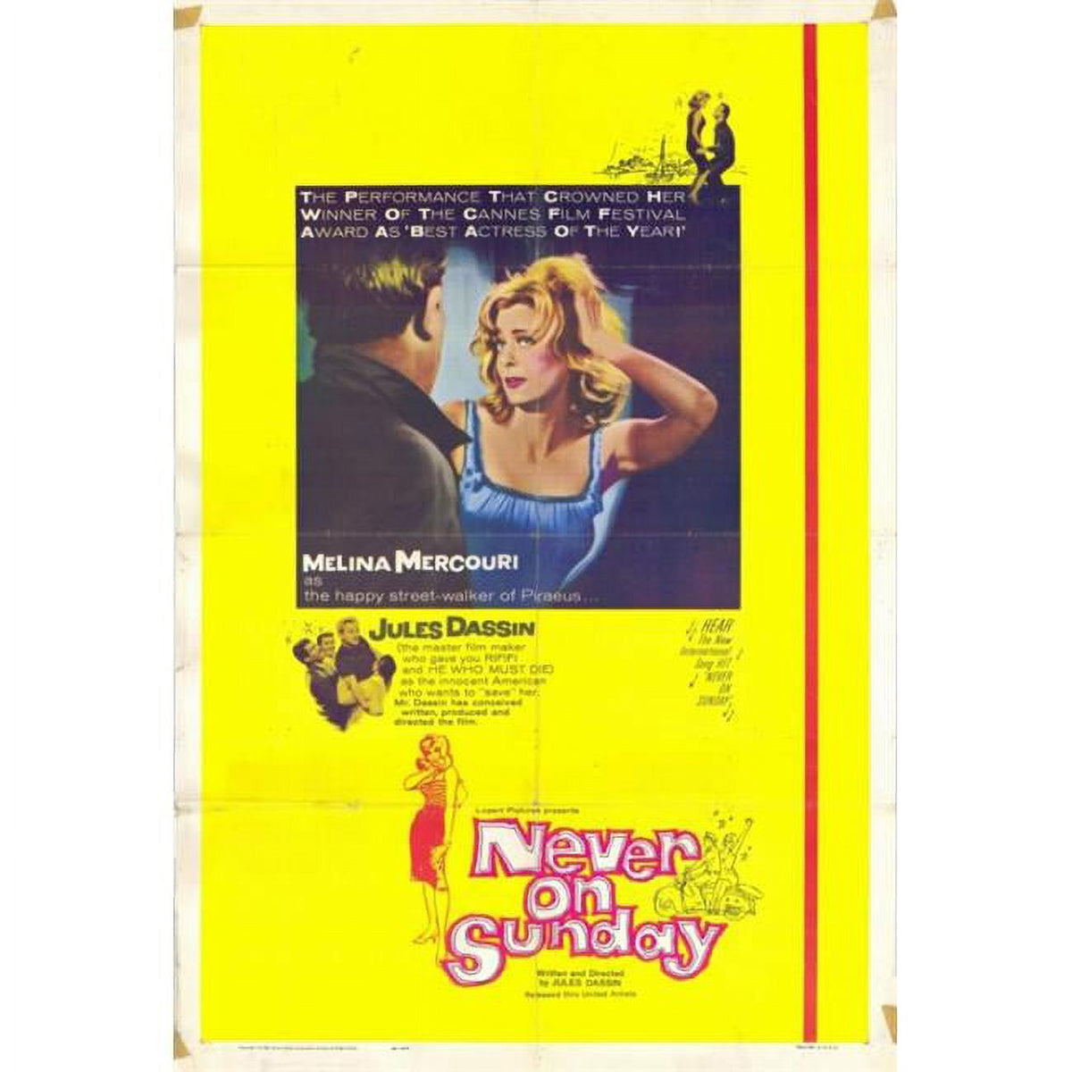 Never on Sunday Movie Poster Print 27x40 - Classic Film Art