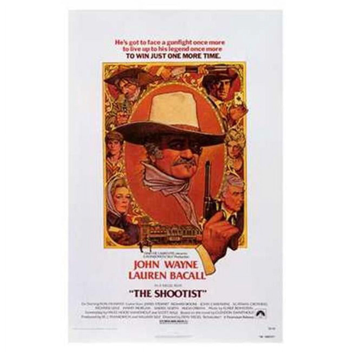The Shootist movie poster print featuring John Wayne in a classic Western setting.