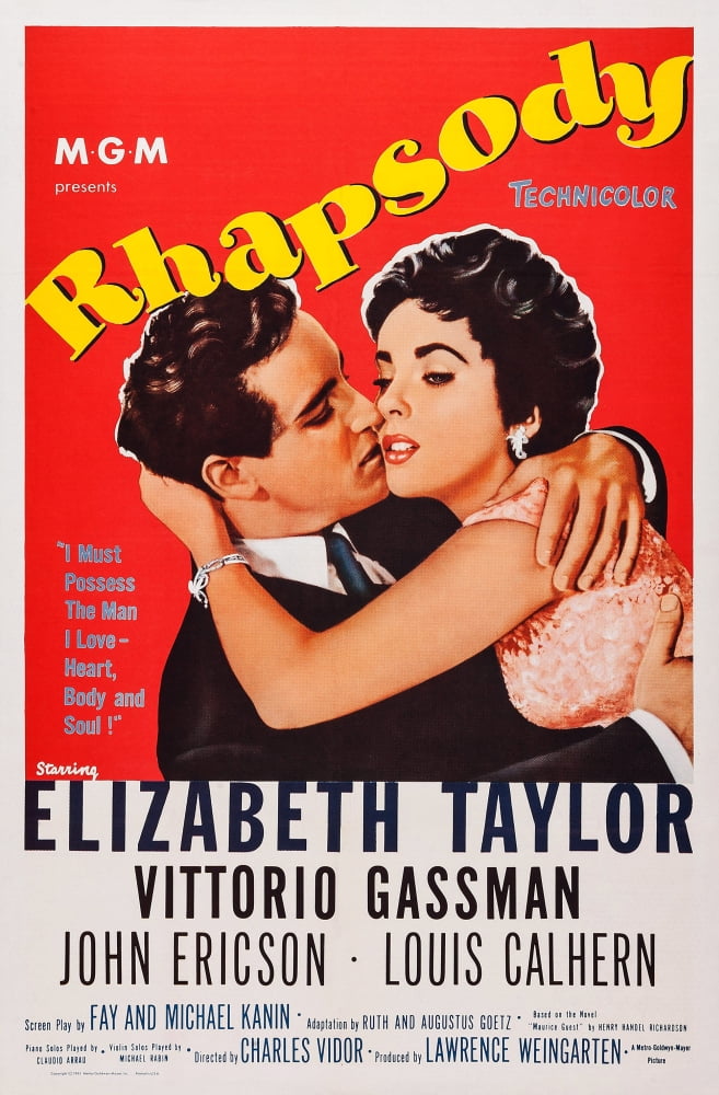 Rhapsody Us Movie Poster featuring Vittorio Gassman and Elizabeth Taylor, 1954, 11x17.