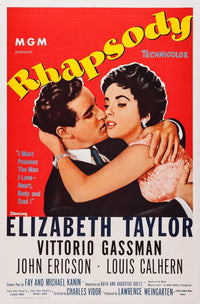 Rhapsody Us Movie Poster featuring Vittorio Gassman and Elizabeth Taylor, 1954, 11x17.