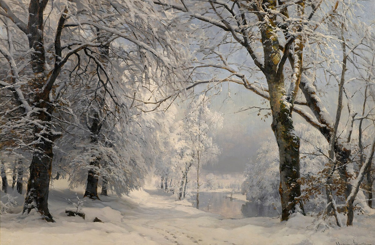 Forest In Winter (1882) art print by Anders Andersen-Lundby, depicting a tranquil winter landscape.