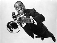 Portrait photo print of Louis Armstrong, legendary jazz musician.