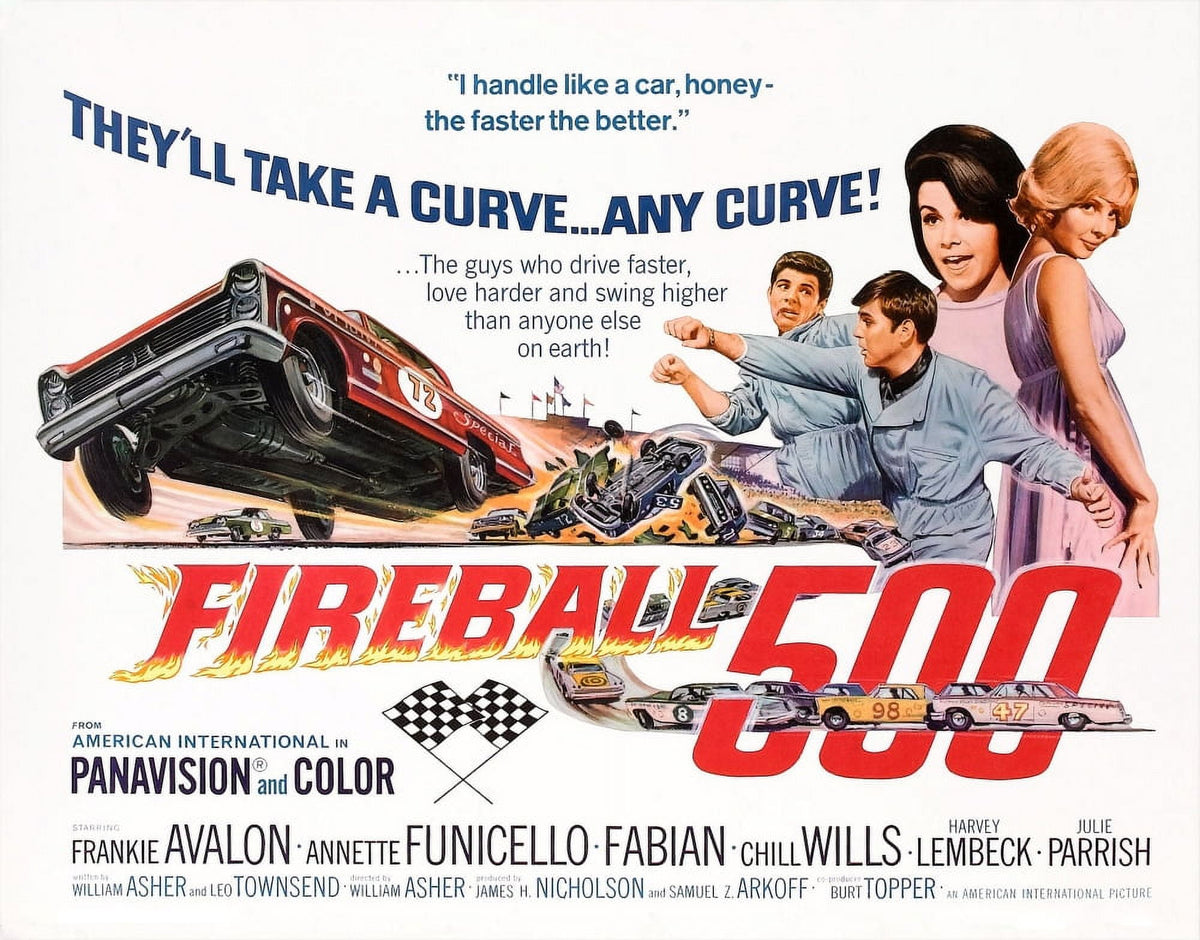 Fireball 500 movie poster featuring Frankie Avalon, Annette Funicello, Julie Parrish, and Fabian from the 1966 film.