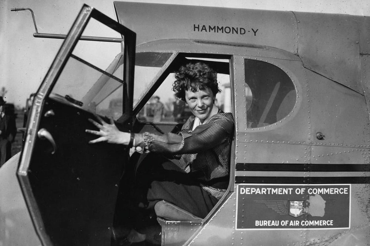 Amelia Earhart in an airplane photo print