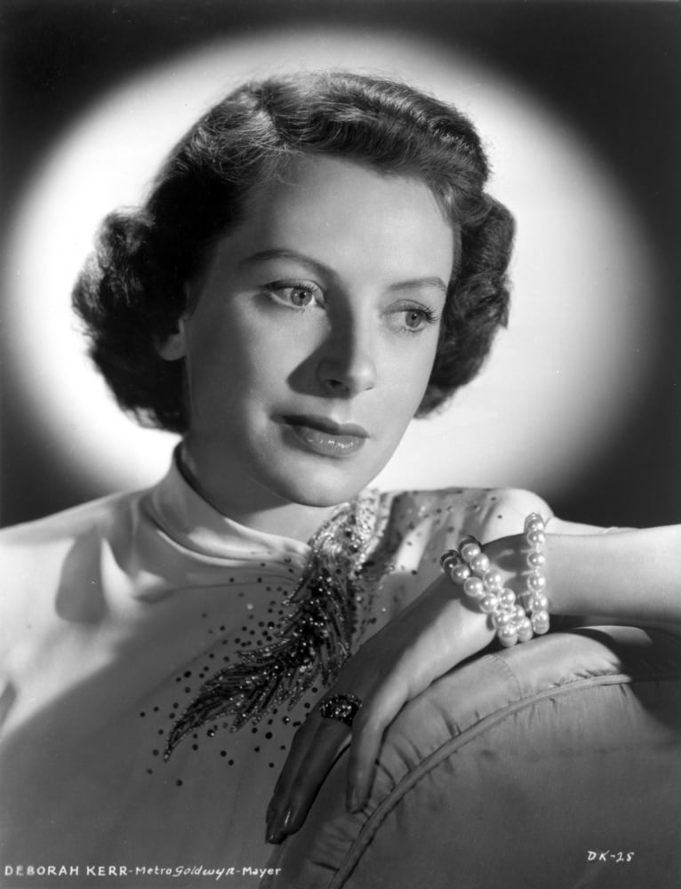 A portrait photo print of actress Deborah Kerr, showcasing classic Hollywood elegance.