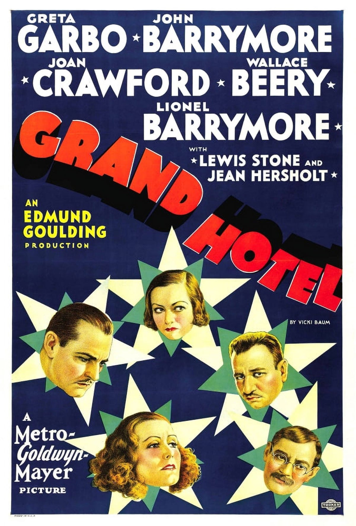 Grand Hotel Movie Masterprint Poster featuring Greta Garbo, Wallace Beery, Lionel Barrymore, and Joan Crawford.