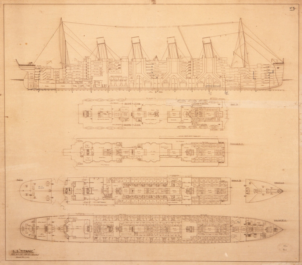 Titanic Blueprint Fine Art Print by Mary Evans Picture Library