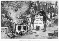 Camp: Christmas, 1885 - Frontiersmen Celebrating with Plum Pudding Engraving by A.B. Frost