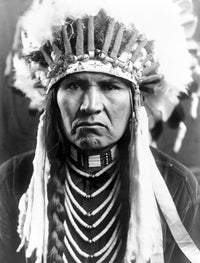 Nez Perce Native American Wearing Feather Headdress - Fine Art Print by Edward S. Curtis