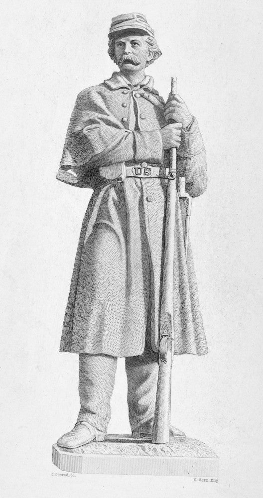 Civil War Soldier Steel Engraving Print by R.J. Conrad - 1876
