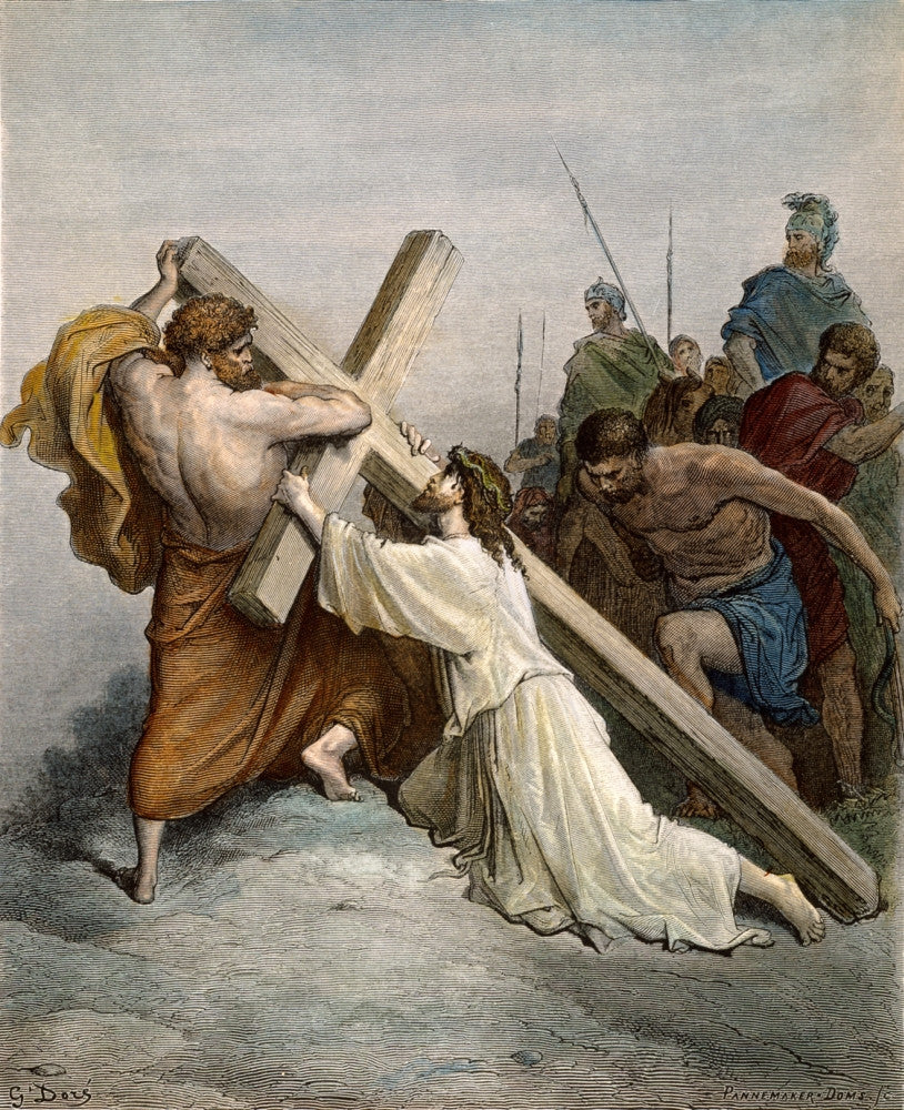 Jesus Falling Beneath the Cross (Mark 15:21) Fine Art Print by Gustave Doré