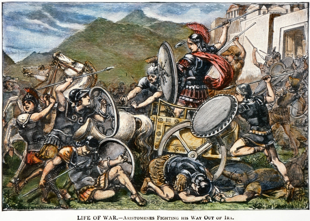 Aristomenes of Messenia Fighting Spartan Warriors Fine Art Print