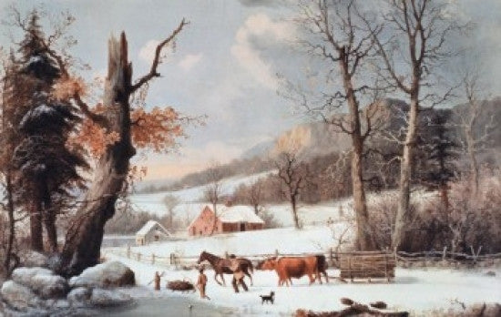 Winter In The Country - Homeward From The Wood-Lot Lithograph Print