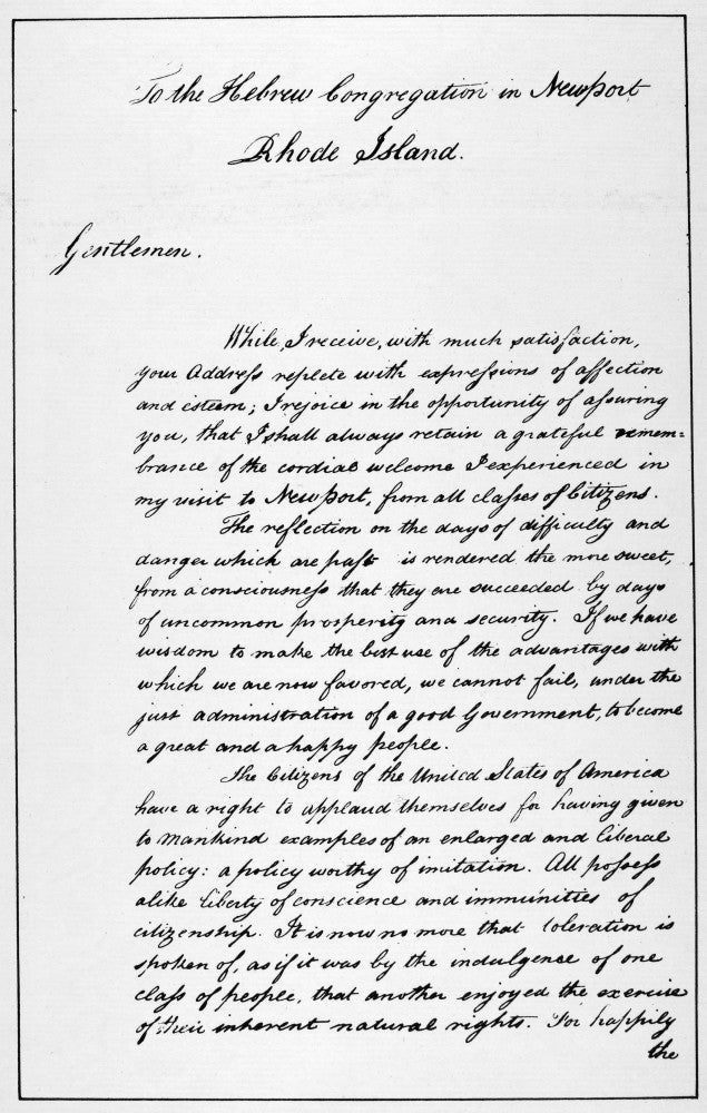 George Washington's 1790 Letter to the Hebrew Congregation Fine Art Print