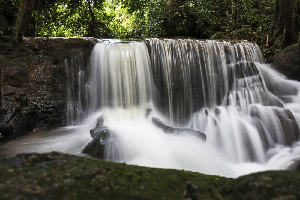Waterfall in Secret Buddha Garden Fine Art Print by Keith Levit