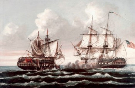 U.S.S. Constitution Defeats British Ship Guerriere - War of 1812 Fine Art Print by Thomas Birch