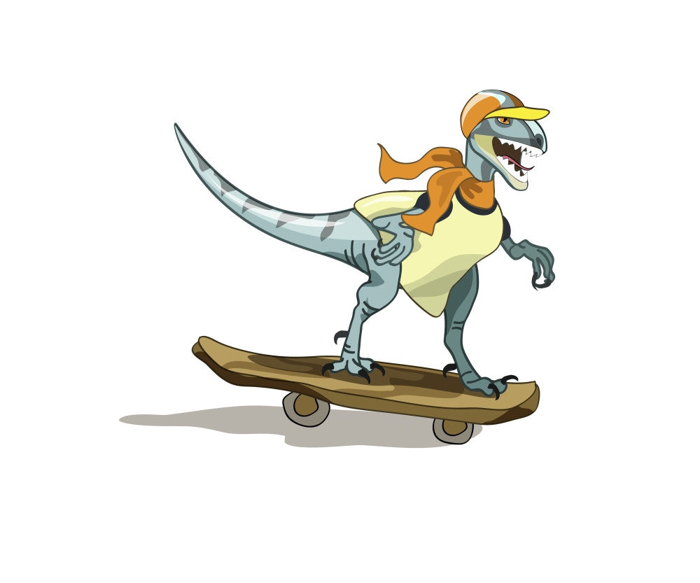 Skateboarding Raptor Illustration Fine Art Print