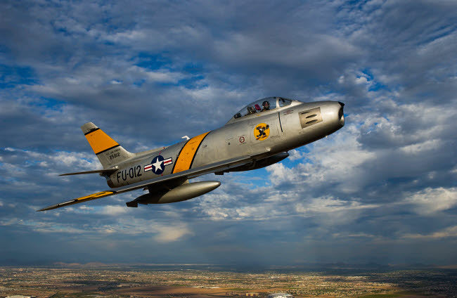 F-86 Sabre Jet in Flight Fine Art Print by Scott Germain