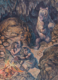 Neanderthal Humans vs. Cave Bear Fine Art Print by Mark Hallett