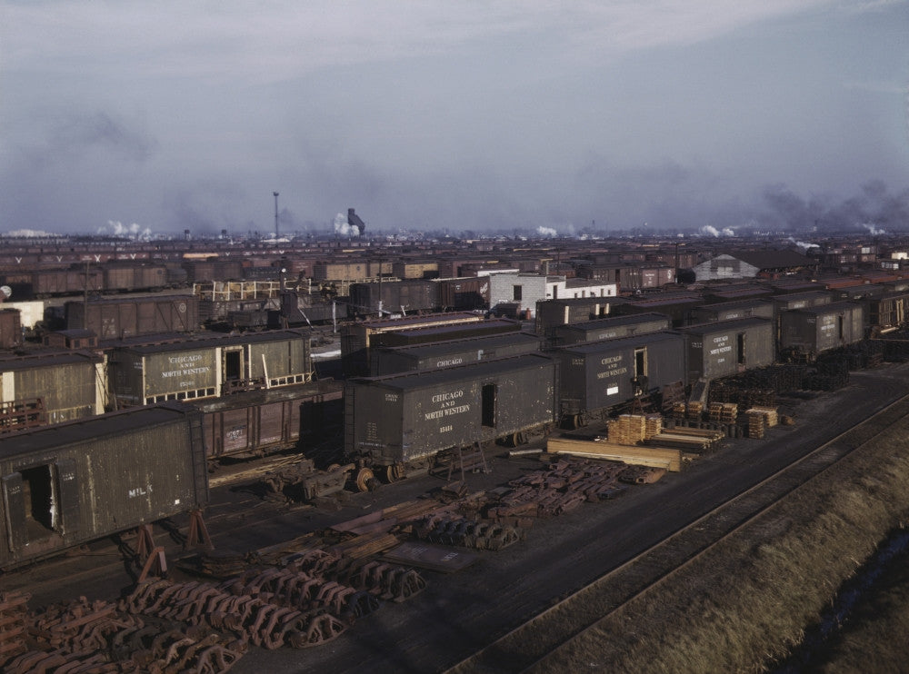 Freight Cars in Chicago Northwestern Railroad Yard Fine Art Print by Stocktrek Images