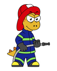 Tyrannosaurus Rex Firefighter Illustration Poster Print