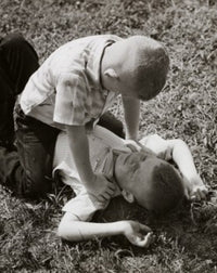 High Angle View of Two Boys Fighting Fine Art Print