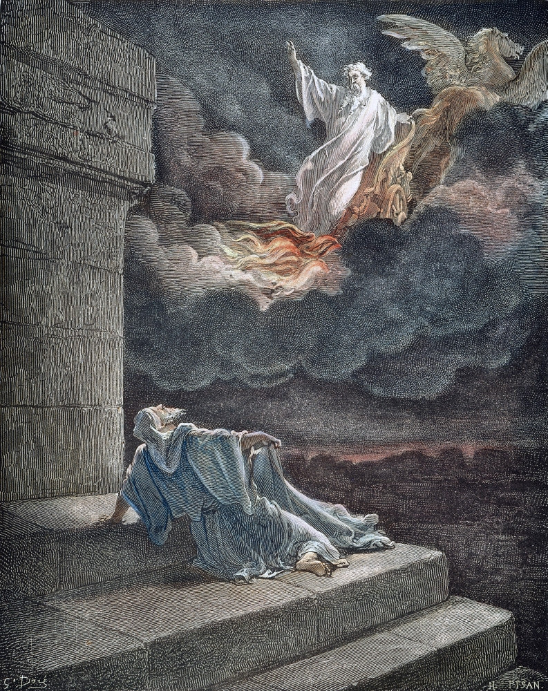 Elijah Taken Up to Heaven in a Chariot of Fire Art Print by Gustave Dore