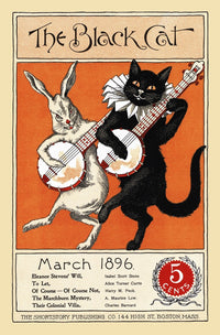 A Cat and Rabbit Playing Banjos Fine Art Print