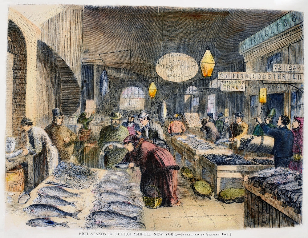 Fulton Fish Market Wood Engraving Fine Art Print, 1869