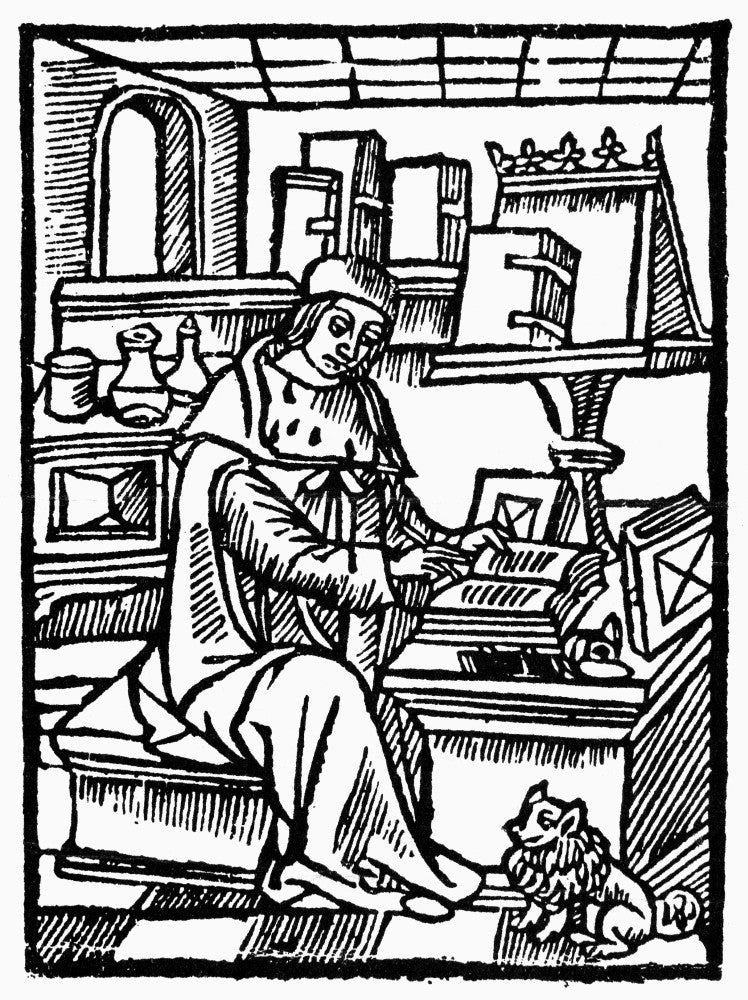 Medieval Writer Woodcut Fine Art Print by Granger Collection