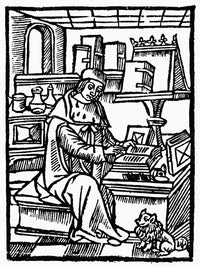 Medieval Writer Woodcut Fine Art Print by Granger Collection
