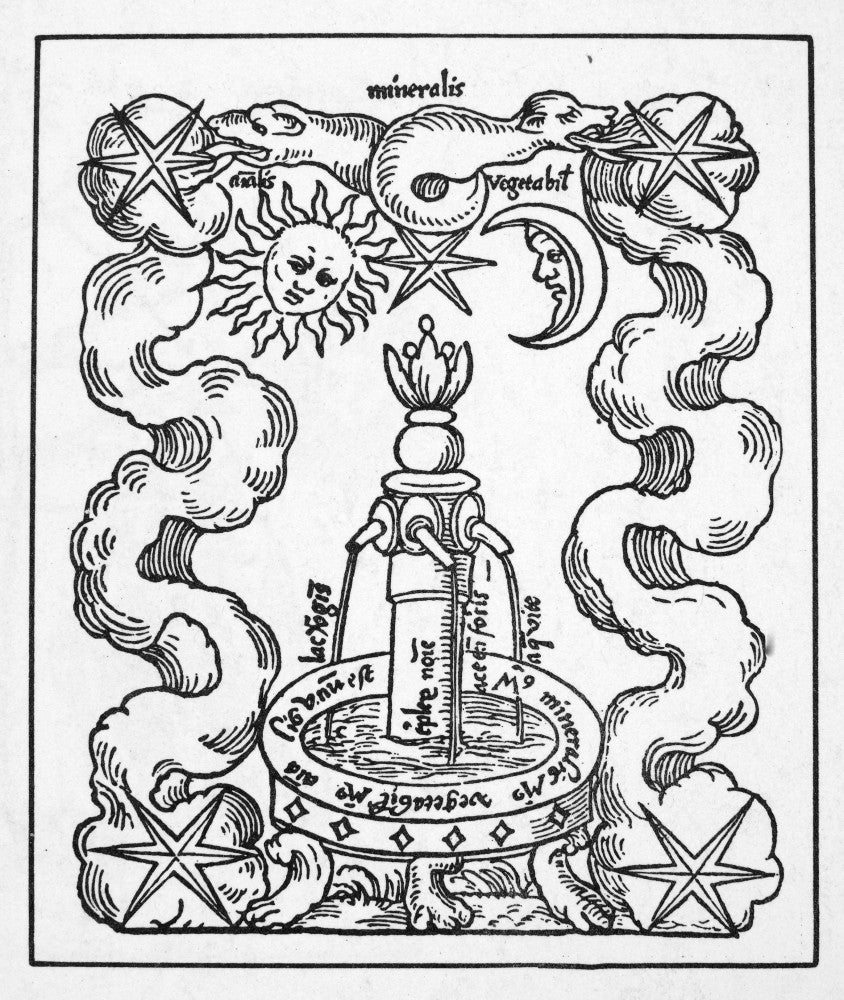 Fountain of Life Woodcut Print from Rosarium Philosophorum (1550)