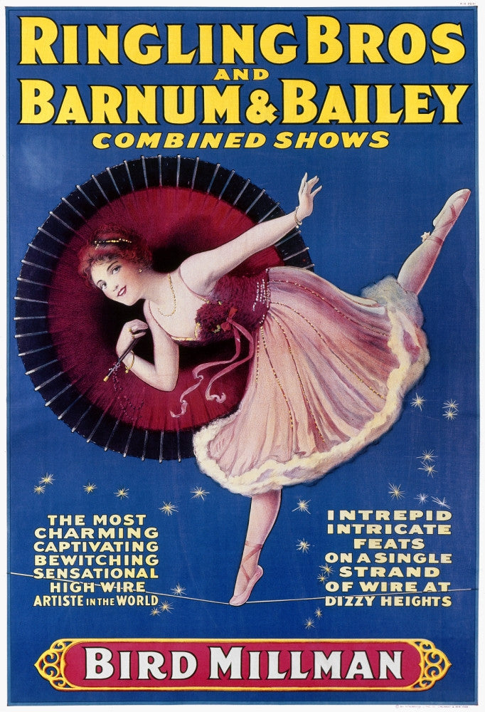 Vintage Circus Poster Print Featuring Tightrope Walker Bird Millman (C1920)