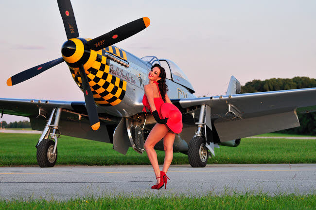 1940s Pin-Up Girl with P-51 Mustang Fine Art Print by Christian Kieffer