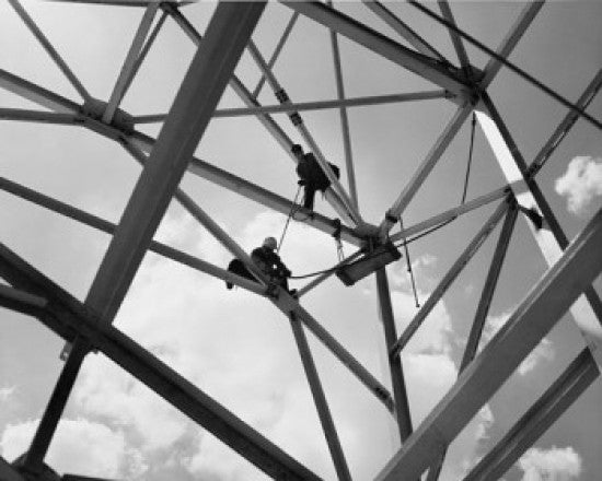 Low Angle View of Two Construction Workers Fine Art Print