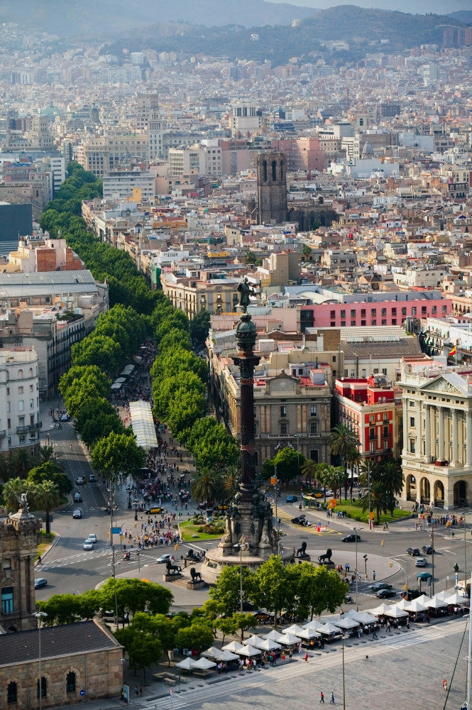 Aerial View of La Rambla with Columbus Statue Fine Art Print