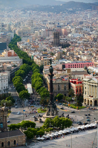 Aerial View of La Rambla with Columbus Statue Fine Art Print