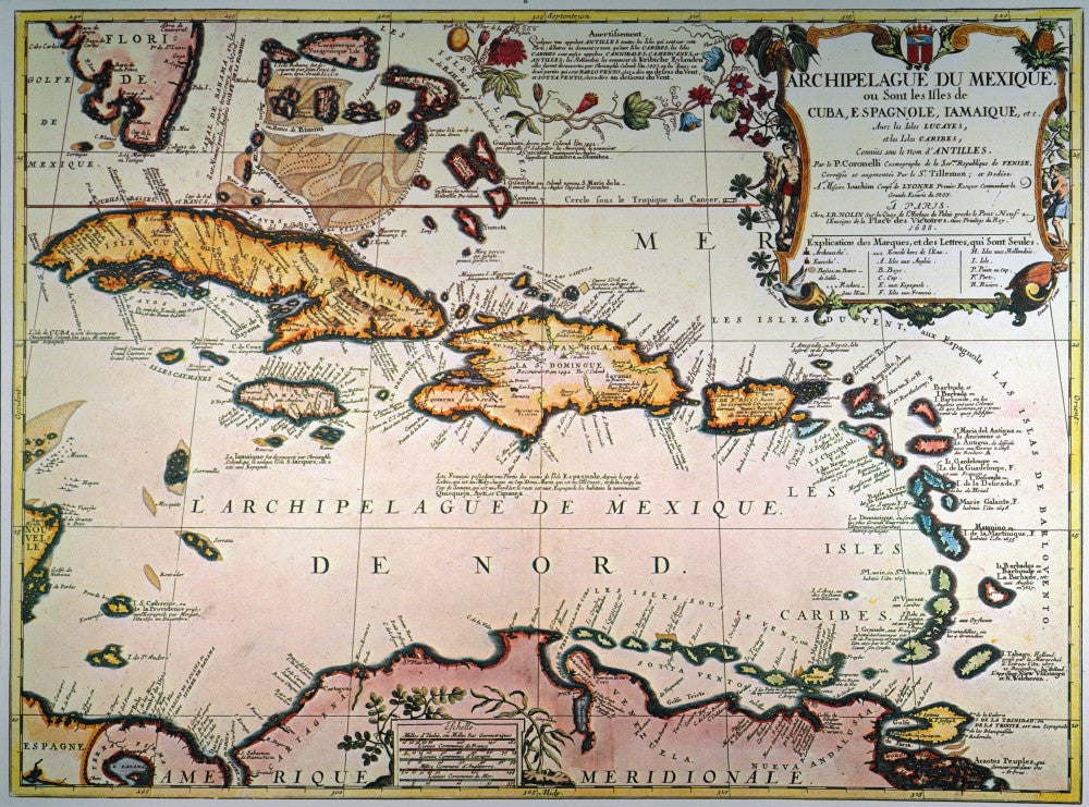 1688 Engraved Map of the West Indies Fine Art Print by Granger Collection