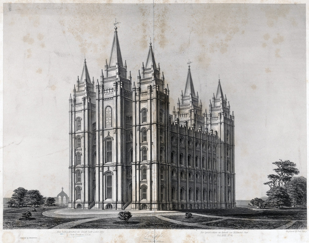 Salt Lake Temple Engraving Print by Frederick Piercy (c. 1870)