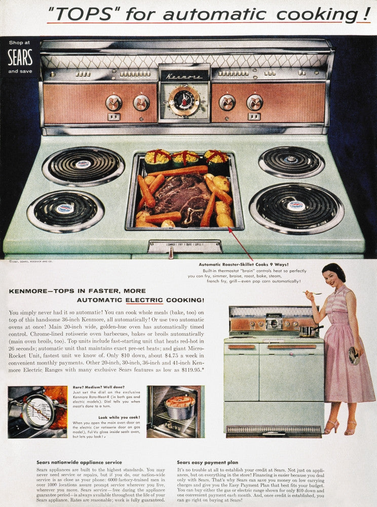 1957 Stove Advertisement Print - Sears Kenmore Electric Range