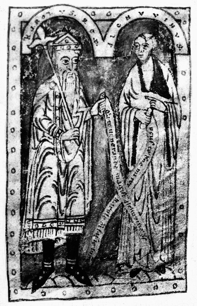 Alcuin and Charlemagne Conversation Fine Art Print - 12th Century Manuscript
