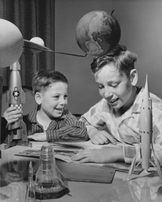 Two Boys Making Model Rockets Fine Art Print