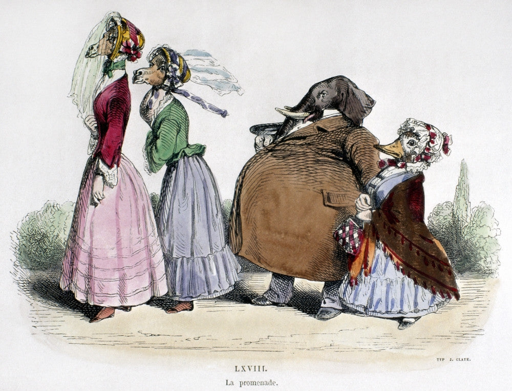Grandville: Promenade Wood Engraving Art Print by Granger Collection