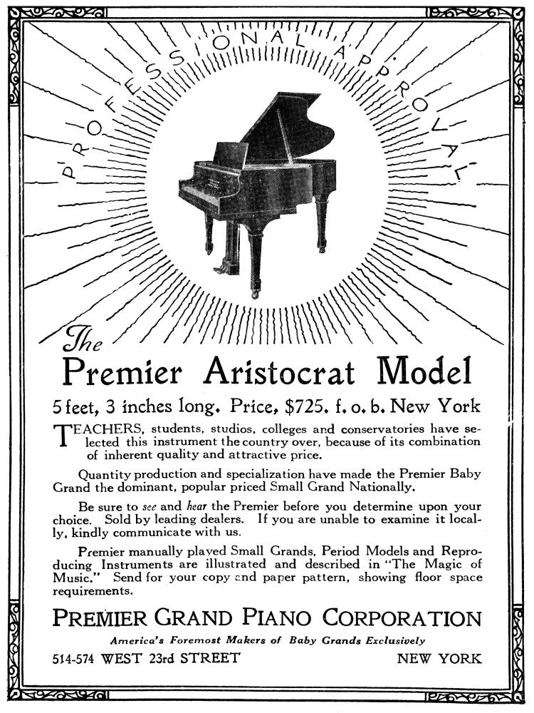 1926 Premier Aristocrat Piano Advertisement Poster Print