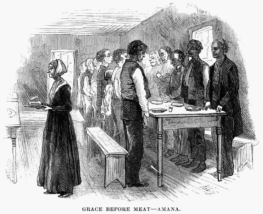 Amana, Iowa 1875 - Say Grace Before A Meal Wood Engraving Poster Print by Granger Collection