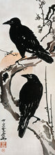 Japanese Kakemono-E Print: Two Crows on Flowering Plum by Kyosai