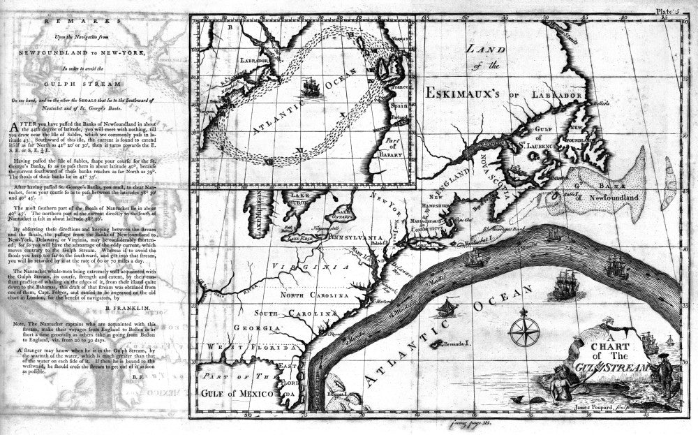 Gulf Stream Chart Fine Art Print - 1786 by Benjamin Franklin