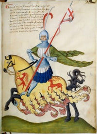 Knight on Yellow Horse with Reindeer Manuscript Illumination Poster Print